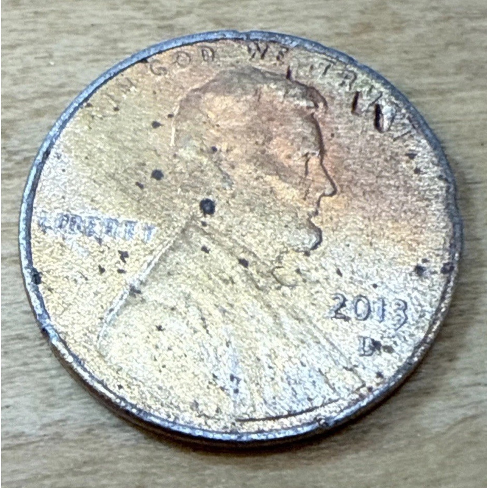2013 D Lincoln Shield Cent Triple Struck Die Gouge Defective Planchet